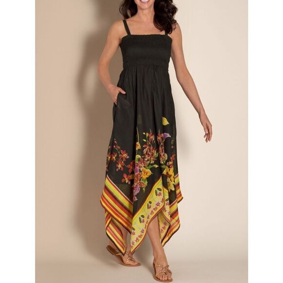 Soft Surroundings Dresses & Skirts - Soft Surroundings Maya Riviera Smocked Handkerchief Hem Maxi Dress Women Size PX